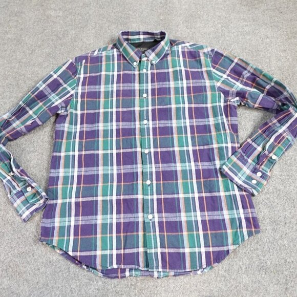 Rag & Bone Mens Shirt Large Blue Plaid Button Down Fit 2 Linen Cotton